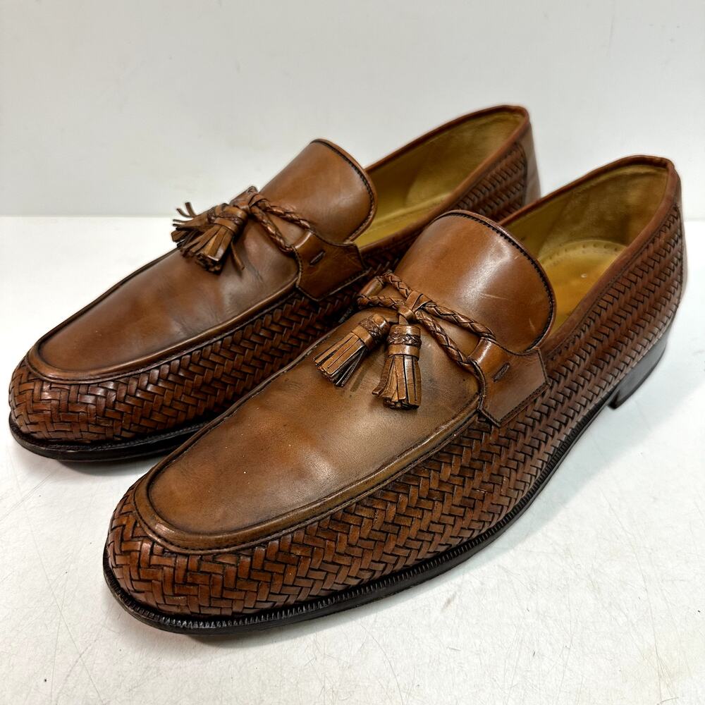 VERY GOOD Magnanni Braided Tassel Loafer Brown Leather Made in Morocco 11808 15 - Picture 1 of 14